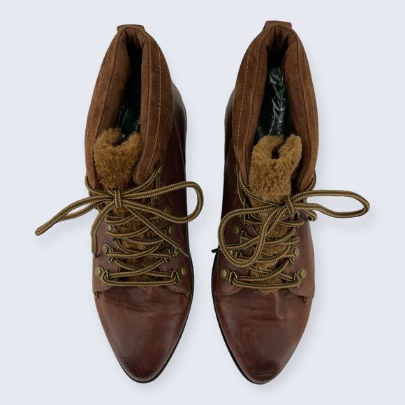 Johnston & Murphy Brown Leather Suede Lace Up Fur Tongue Ankle Boot 78-51776 9.5 - Picture 3 of 9